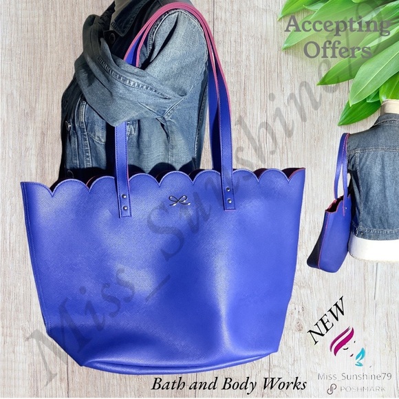 Bath & Body Works Handbags - Bath & Bodyworks NEW - sturdy Tote bag easy care contrast blue hot pink